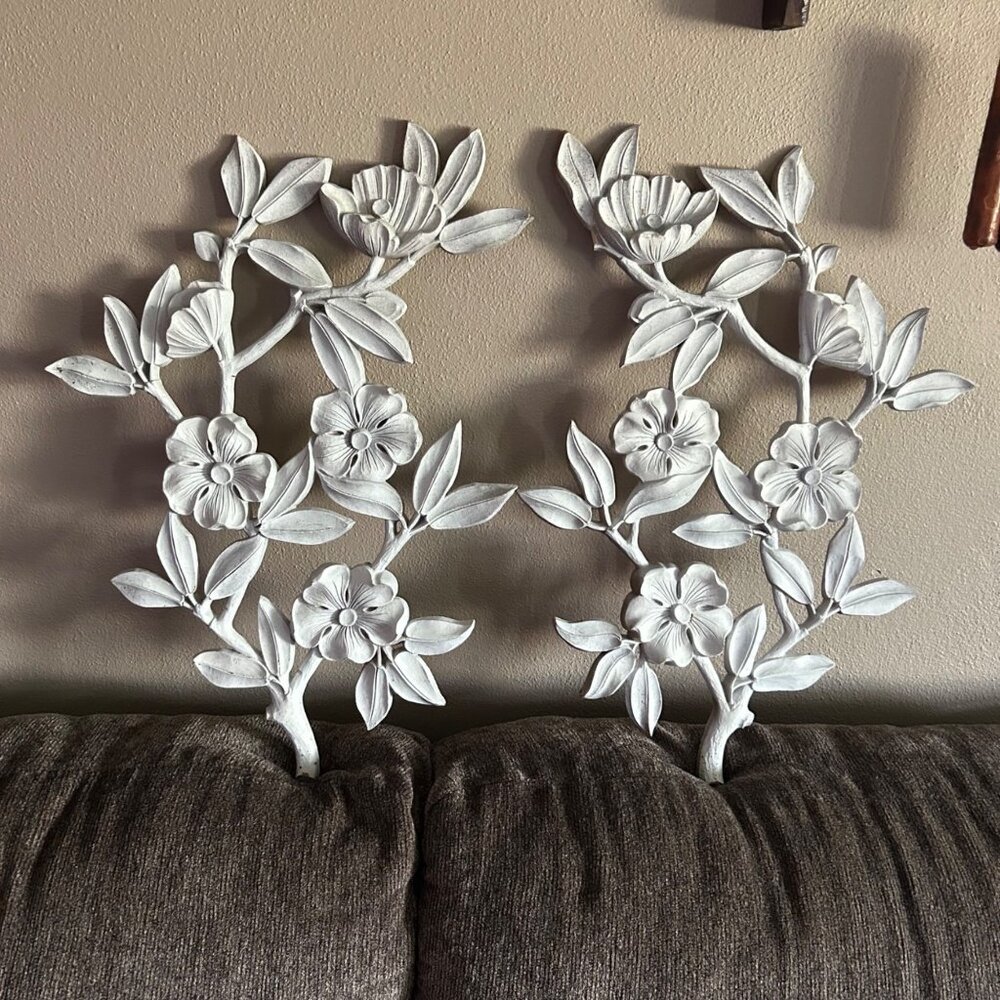 Vintage Syroco Floral Wall Plaques Set of 2 Cottage MCM Hollywood Regency 4564 - Picture 8 of 10
